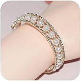 JIUANODD Pearl Rhinestone Cuff Bracelet for Women, Multilayer Stretch Bangle with Faux Pearls Crystal, Adjustable Jewelry for Daily Wear, Wedding, Brides & Bridesmaids