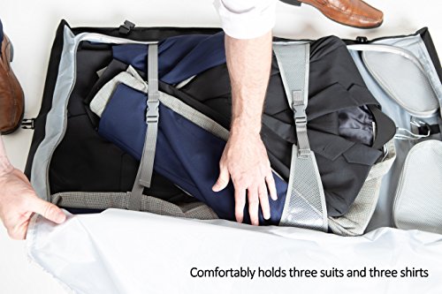 Best Garment Bag - Black Carry On Suit Bag Dress Bag for Travel & Business Trips -w/Hanging Hook & Shoulder Strap- for Men and Women - Folding Wardrobe Carrier Luggage by Golden State Ink