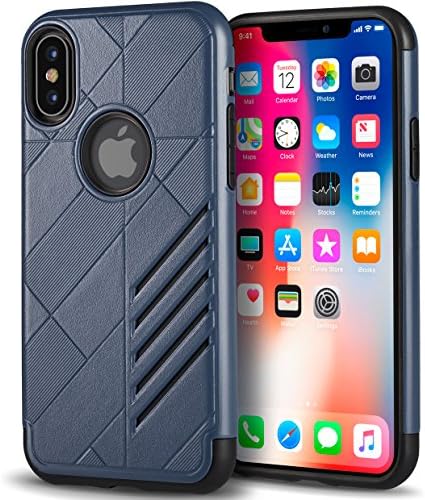 KitchenBros Best iPhone X Case Premium Top Quality Thin Slim Fit 3in1 3D Hard Plastic Cover 360 Full Body Gravity Protection Drop Shock Resistant Safe Life Proof Bonus Gift Tempered Glass Screen Blue