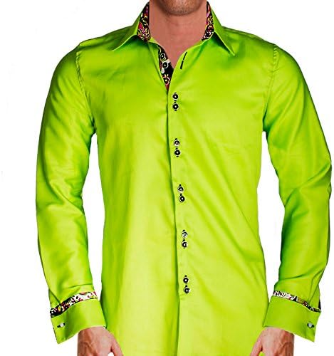 Anton Alexander Men's Lime Green French Cuff Designer Dress Shirt Made In USA -XL Modern fit-Lime Green/Multi-Color Pattern