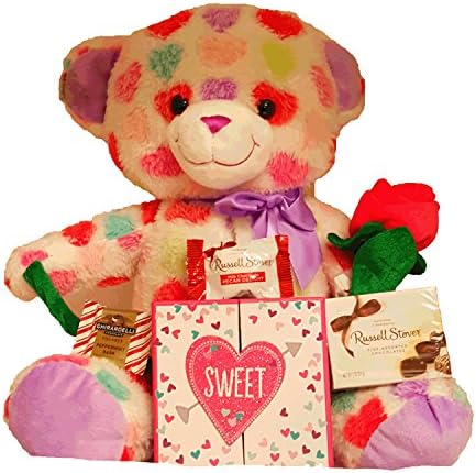 Valentine's Gift Set with Chocolate and Soft Plush Teddy Bear (15" Heart Print Allover Bear)