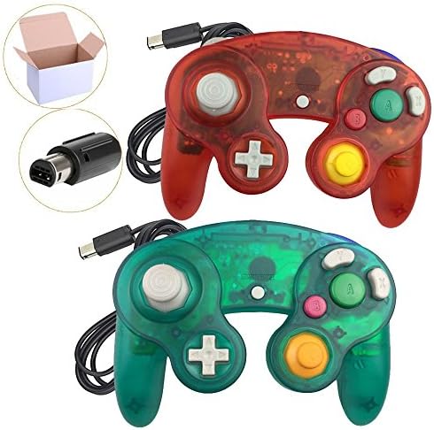 Koalud 2 Packs Classic Wired Gamepad Controllers for Wii Game Cube Gamecube console(Deep green and Clear red)