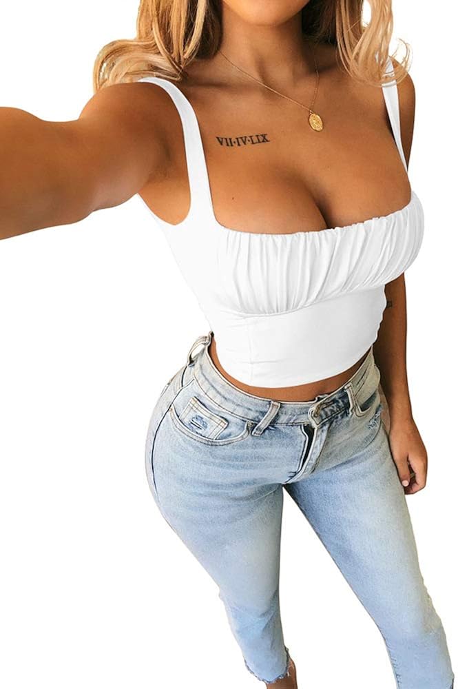 TOB Women's Sexy Summer Basic Sleeveless Stretch Outfit Crop Tank Top at  Women’s Clothing store