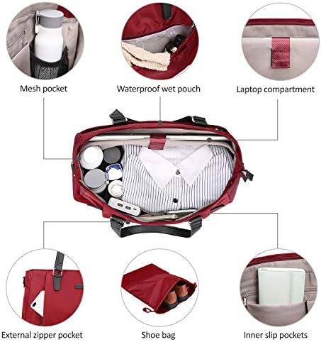 ECOSUSI Duffel Bag Women Overnight Weekender Bag 25L Nylon Carry On Bags Hospital Tote Bag Ladies Travel Bag with Trolley Sleeve, Shoe Bag, Wet Pocket 4 ECOSUSI Duffel Bag Women Overnight Weekender Bag 25L Nylon Carry On Bags Hospital Tote Bag Ladies Travel Bag with Trolley Sleeve, Shoe Bag, Wet Pocket