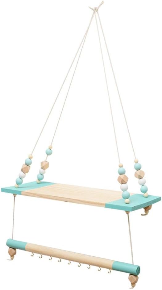 dianhai Nordic Style Decorative Display Stand Wall Hanging Shelf Swing Rope Wooden Floating Shelves Kids Room Home Decor