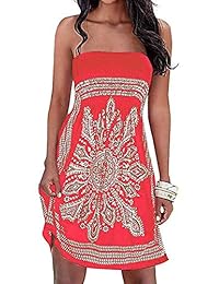 Vestido de playa para dama, de verano, informal, sin tirantes, estampado floral bohemio