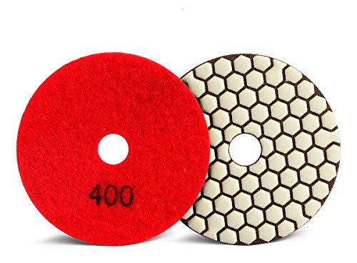 Z-LION 4" Dry Diamond Polishing Pads 2-Pcs Sanding Discs Grit 400 for Concrete Marble Granite