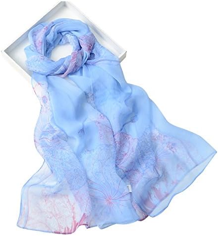 Melody Story NEW ARRIVAL Unique Women's Floral Scarves Lotus Flower &amp; georgette silk Scarf (blue)