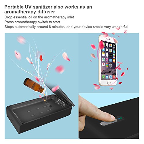 Smart Phone UV Sanitizer Portable UV Light Cell Phone Sterilizer Cleaner Aromatherapy Function Disinfector with USB Charging for iPhone Android Smart Phone Toothbrush Jewelry Watches (Black)