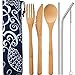 Blulu 2 Set Bamboo Utensils Travel Cutlery Set Flatware Set 7.8 Inches Bamboo Knife Fork Spoon Chopsticks, Stainless Steel Straight Straw Bent Straw with Clean Brush and Cloth Pouch