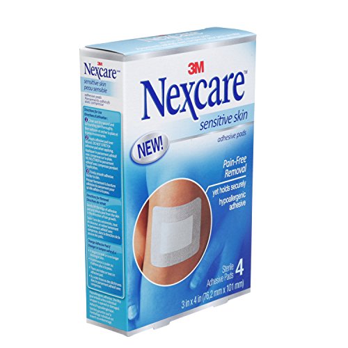 Nexcare Sensitive Skin Dressing Sterile Adhesive Pads, 3" x 4", 4Pads