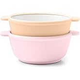 Ello Clean Start Ceramic Toddler Bowls with Sleeves, 2 Pack, Cashmere | Porcelain Toddler Tableware For Meals And Snacks With Silicone Sleeves, Microwave Safe, Dishwasher Safe, And BPA-Free