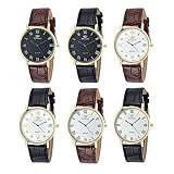 Navion Mens Unique Roman Numeral Fashion Design Quartz Analog Leather Strap Wholesales Watch 6 Pack Mix Color