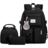 Teecho Waterproof School Backpack Set for Girl Fashion Women Backpack Purse College Bookbag Black