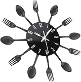 Timelike 3D Removable Wall Clock Mirror Kitchen Decor Cutlery Style 32cm view 3