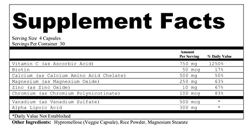 Blood Sugar Supplement for Diabetes and Pre-Diabetes Support - Includes: Vitamin C, Biotin, Calcium, Magnesium, Zinc, Chromium, Vanadium, and Alpha Lipoic Acid