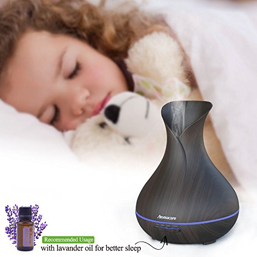 AromaCare 400ml Essential Oil Diffuser with Wood Grain, Ultrasonic Cool Mist Aromatherapy Humidifier with 4-Timer and 7-Color LED Lights Changing for Home, Yoga, Office, Spa, Bedroom, Baby Room