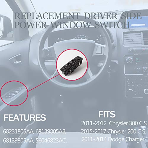 Tepeng Front Left Side Power Window Master Window Switch for Dodge Charger Chrysler 200 C S 300C S Ram 1500 2500 3500 4500 5500 4 Door,OE# 68231805AA 68139805AB 68139805AA 56046823AC