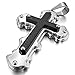 INBLUE Men's Stainless Steel Pendant Necklace Silver Tone Black Cross -With 23 Inch Chain
