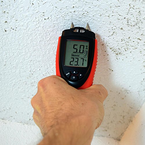 Moisture Meter by ennoLogic - Digital LCD Pin Type 7 Material Settings - Use for Wood Cement Mortar Brick Drywall Carpet - Backlight Hold Max Min Air Temperature and Holster - eH710T