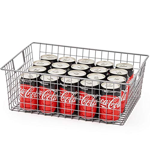 EZOWare Large Wired Metal Storage Organizer Bin Baskets with Handles for Kitchen Bathroom Pantry Cabinets - Silver