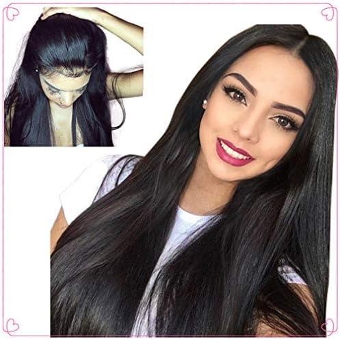 Suerkeep Brazilian Virgin Human Hair Lace Front Wigs for Black Women Long Straight Pre Plucked Glueless Human Hair Wigs With Baby Hair 130% Density Natural Black color(22inch lace wigs, Natural Color)