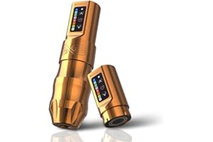 KISS OF DRAGON Moteng Wireless Tattoo Gun Rotary Cartridge Tattoo Gun with Extra 2000mAh Battery Power Coreless Motor Tattoo Equipment Supply for Professionals and Beginners Tattoo Artists,Gold+ Extra Battery