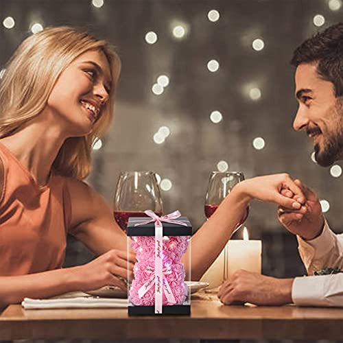 Branbox, Rose Bear Gift for Mom Grandma Female Wife Birthday Gift for Mom, Best for Daughter Son Husband, 10 Inch Rose Flower Teddy Bear Gift with Light( Pink)