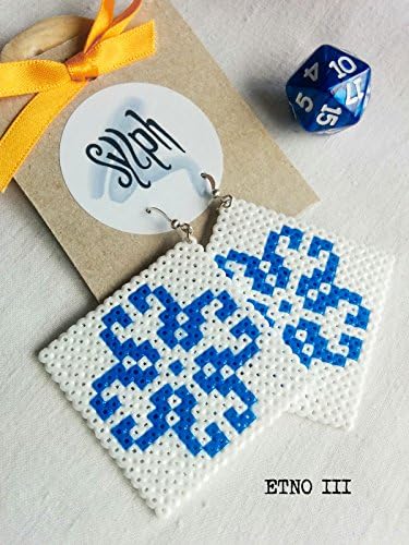 Hama pixel jewelry - Etno III (white and blue)