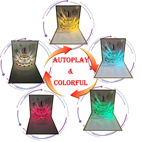 Auto-Play Birthday cards 3D Pop Up Changeable Colors Birthday Cards for Women Men LED Light and Music Funny Birthday card Happy birthday card for Mom Wifi Girls Boys Friends