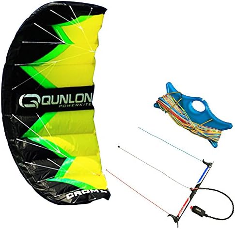 QUNLON CROM 2 3-Line Control Traction Kite KIT Green Sport Power Kite Training Entry to Professional with Line and Handle Bar