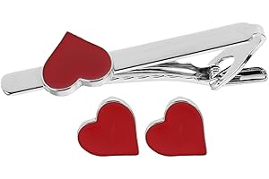 HEALEEP Romantic Red Heart Cufflinks and Tie Clip for Men Alloy Business Accessories with Secure Grip