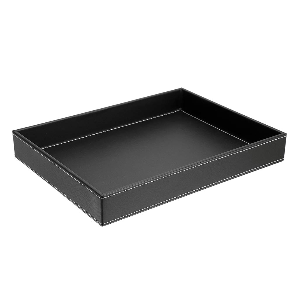 SUMTREE SJDE0024 Leather serving tray, serving plate, tray, jewellery plate for coffee table, living room, desk, kitchen, bathroom (rectangular, black, 33 cm)
