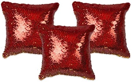 NEHA HANDICRAFTS Silk 3 Piece Handmade Beautiful Magical Mermaid Sequin Work Design Sofa Cushion Covers - 12" x 12", Multi-Color