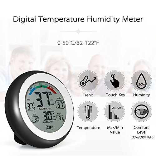 iBetterLife Hygrometer Thermometer, 2-in-1 Digital Temperature Humidity Gauge, Indoor Humidity Meter w/Large LCD Display, Touch Screen, MAX/MIN Records for Home, Car, Office, Greenhouse, Babyroom - Thumbnail 3