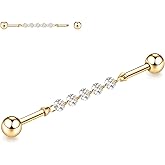 FUNLMO Industrial Piercing Jewelry Chain Titanium Industrial Bar Cube Zircon Industrial Jewelry Cartilage Earring Conch Helix Piercing Jewelry 14G 38mm