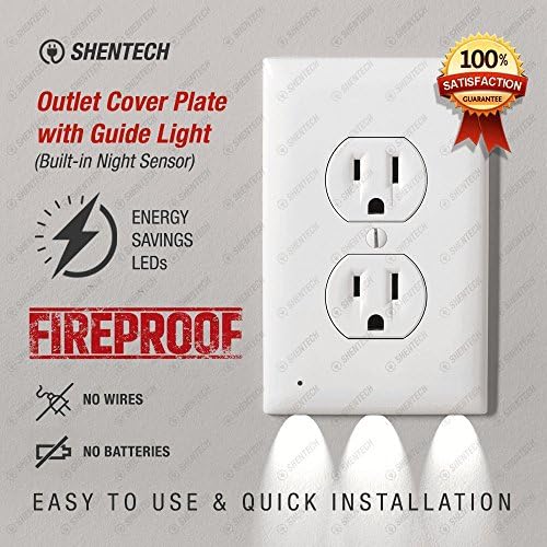 Outlet Wall Plate with Led Light, Outlet Cover Plate With Guide Light (Built-in Night Sensor), Wall Cover Night Lights (No Batteries, No Wires, Fireproof Material, Duplex, White), Installs in seconds.