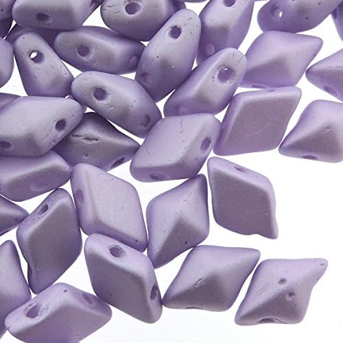 Czech Glass DiamonDuo, 2-Hole Diamond Shaped Beads 5x8mm, 10 Grams, Lavender Purple Glow-in-the-dark