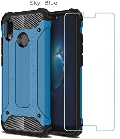 Huawei P20 Lite Case,AMASELL [Heavy Duty] Dual Layer Shockproof Case TPU+Hard PC Hybrid Cover Anti-Scratch Protective Case & Tempered Glass Screen Protector For Huawei P20 Lite,Blue