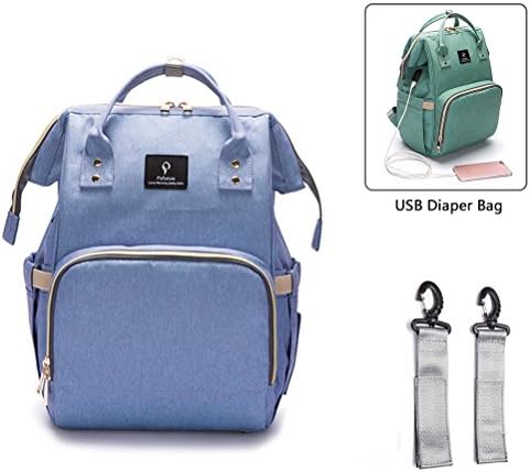 Nappy Changing Backpack with USB Charging Port, YIMOJI Multi-Function Waterproof Baby Diaper Bag Mom and Dad Travel Backpack Nappy Bag with Stroller Straps, Insulated Pockets (Blue1)