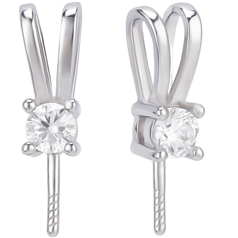 Beebeecraft 1 Box 2Pcs Jewelry Peg Bails 925 Sterling Silver with Cubic Zirconia Eye Pin Bail Peg Pendants Small Pearl Charm Connectors for Half Drilled Beads DIY Jewelry Making (Pin: 0.8mm/0.03 inch)