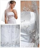 Gogh 2T 2 Tier Silver Lined Beaded Edge Fingertip Length Bridal Wedding Veil 09 (Light Ivory)