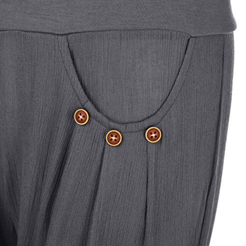 Mnyycxen Womens Casual Loose Plus Size Elastic Waist Cotton Trouser Cropped Wide Leg Pants Gray