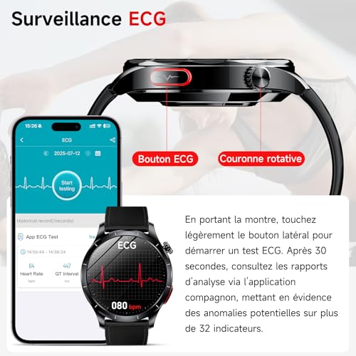 Lgnitek 2026 Nouv’ Montre Connectée Homme avec ECG+HRV/Pressιon artérιelle/IMC,1,43" AMOLED Smartwatch avec Fonction SOS,24/7 Fréquence Cardiaque/SpO2/Sommeil Monitor, IP68 pour Android/iOS