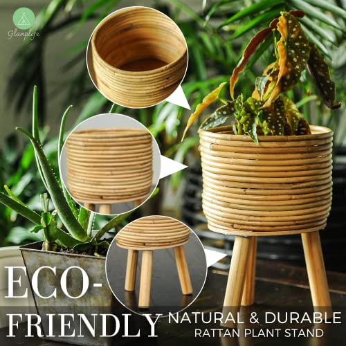 Glamplife Natural Rattan Plant Stand Handmade Wicker Plant Stand