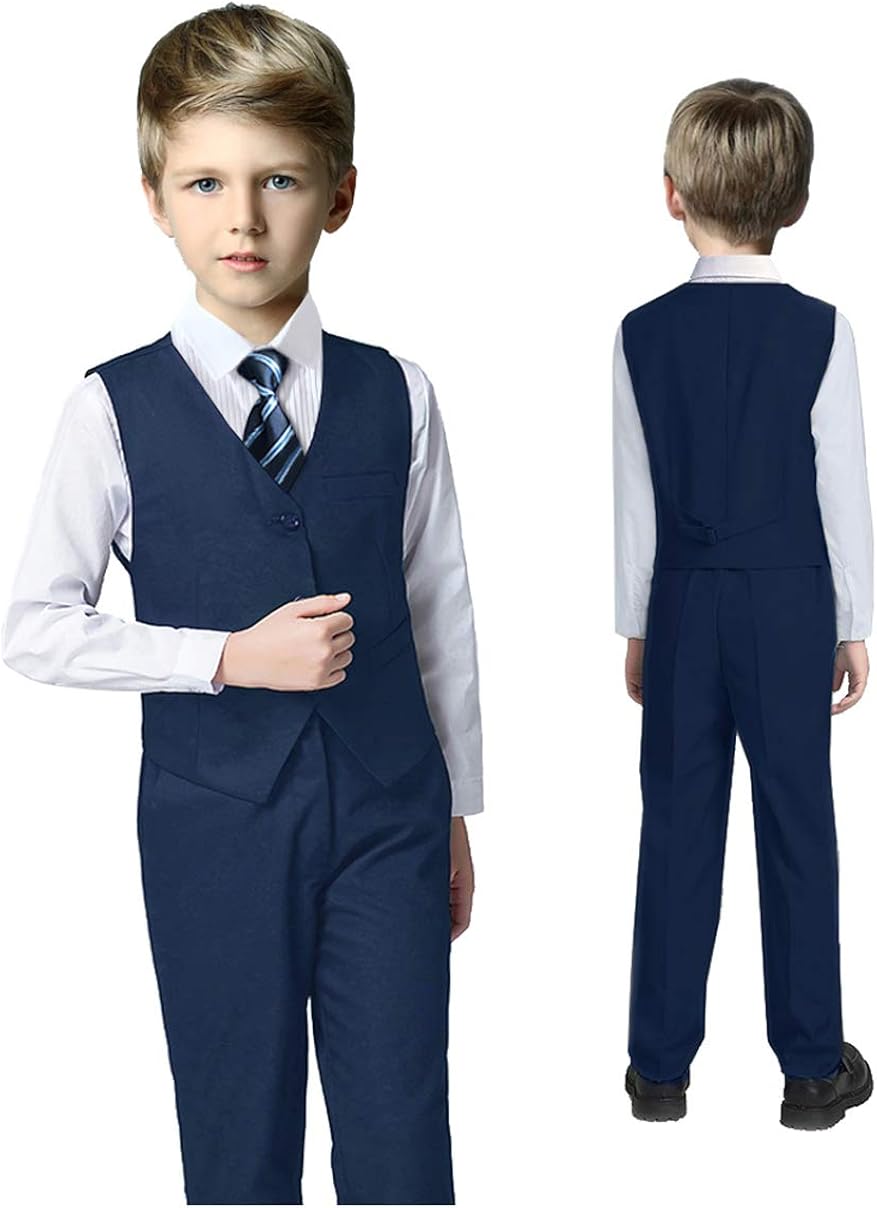 Fersumm Boy Slim Fit Suit Kids Formal Suits for Boys Vest Pants and Shirt Set: Clothing