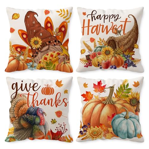 Unibyby Thanksgiving Pillow Covers 16x16 Set of 4 Turkey Give… at Amazon