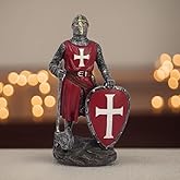 ICE ARMOR Hand Painted 7"H Red Crusader With Axe & Shield Figurine Statue Sculpture Ornament Decoration Home/Room Decor Unique Gift Ideas for Housewarming Holidays Birthdays Great Collectible Addition