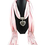Creazy Women Winter Heart Gemstone Necklace Scarf Lady Tassel Warm Scarves (Pink)