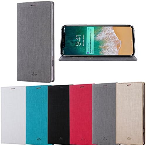 Iphone X case,Premium Leather Flip Wallet Case with Kickstand Card Slot Hidden Magnetic TPU Bumper Full Body Protective Thin Cover for IphoneX(Gray)